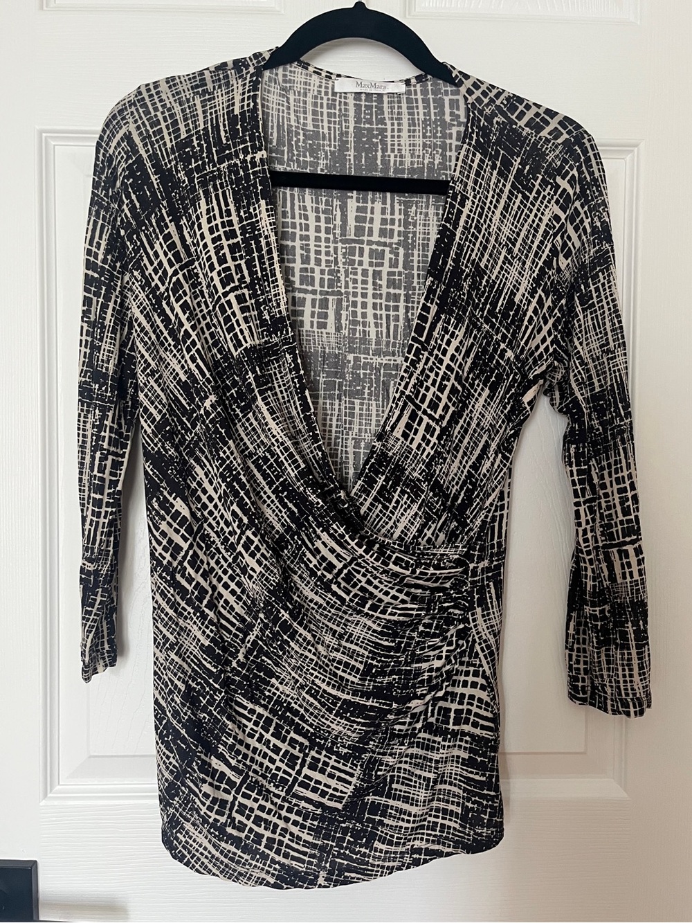 Vintage Max Mara Black and Cream Slinky Jersey Wrap Top